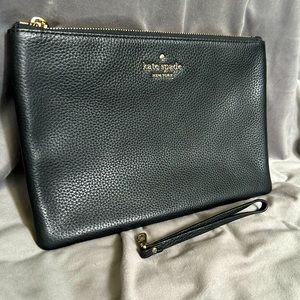 Kate Spade Pebbled Leather Clutch • Wristlet • Black with Gold